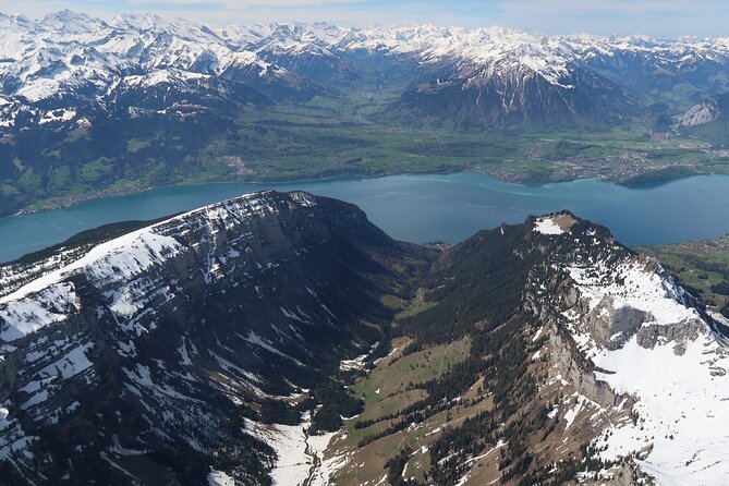 Private helicopter tour to the Swiss Alps - see the Eiger, Monch and Jungfrau - Lake Thun and its glacial blue water